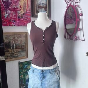 styles ribbed brown button up tank top